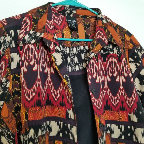 George Women's Crinkle Blouse w/Attached Cami Multicolor 3/4 Sleeves Size 2X-VTG - Picture 2 of 10